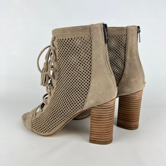Marc Fisher Womens Shaini Perforated Lace Up Peep Toe Booties Taupe Suede size 8 - Picture 8 of 16